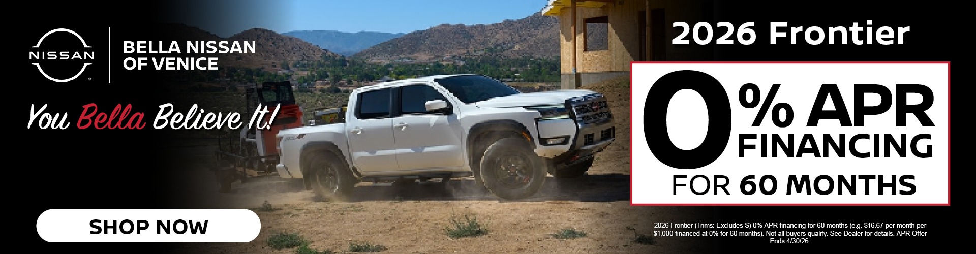 2026 Frontier 1.9% APR Financing at Bella Nissan Of Venice